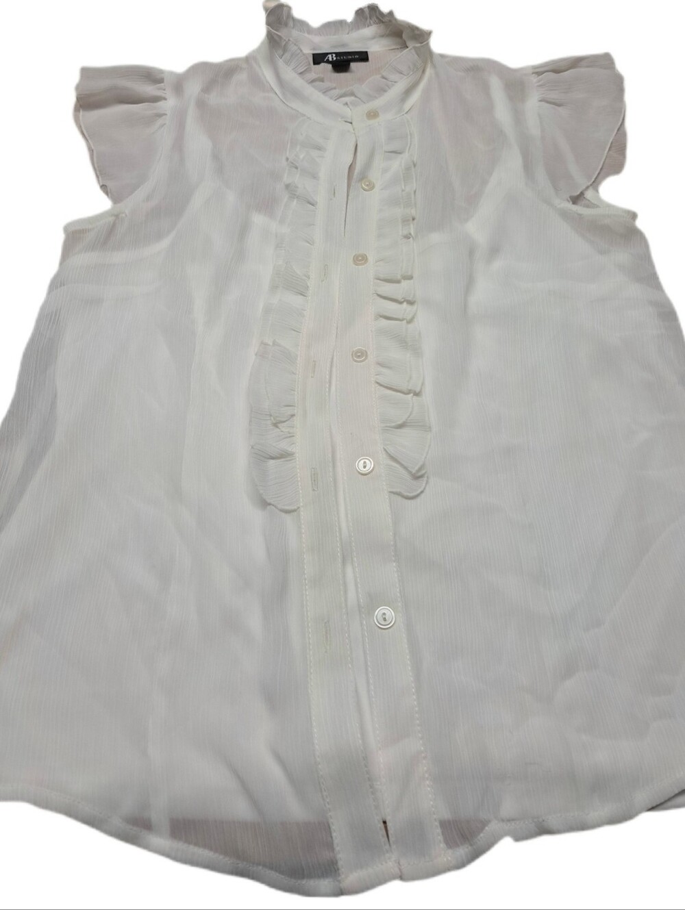 Sheer Lined Ruffle-Front Sleeveless Buttun Up Blouse